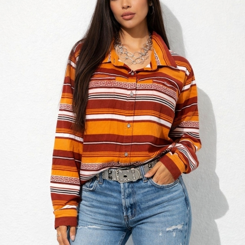 Cabela’s Women’s Size XL Shirt Shacket Southwest Aztec Stripe 100% Cotton - Picture 2 of 13